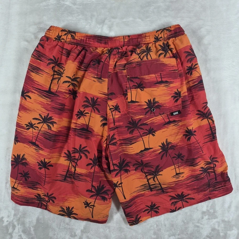 Saxx Cannonball 2 In 1 Swim Trunks Men's Large Orange Lined Drawstrings Beach
